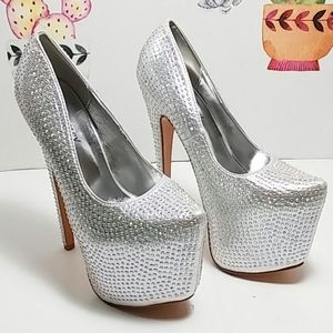 SALE! Silver Stiletto Heel with Rhinestones
